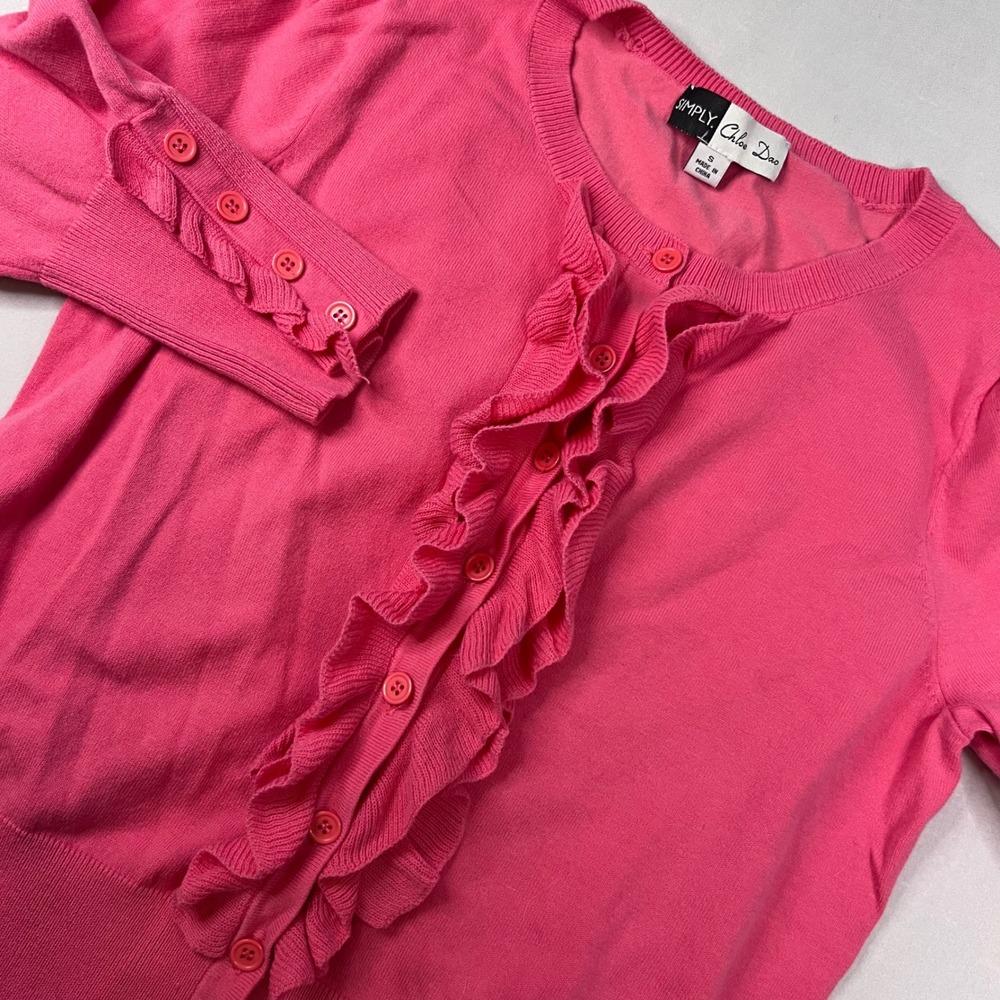 Simply Chloe Dao Womens Pink Ruffle Cardigan | Size S | Ballet Cottage Coquette